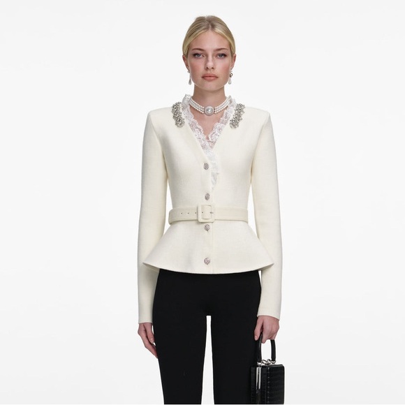 Self-Portrait Jackets & Blazers - Self-Portrait NWOT CREAM CRYSTAL TRIM CARDIGAN